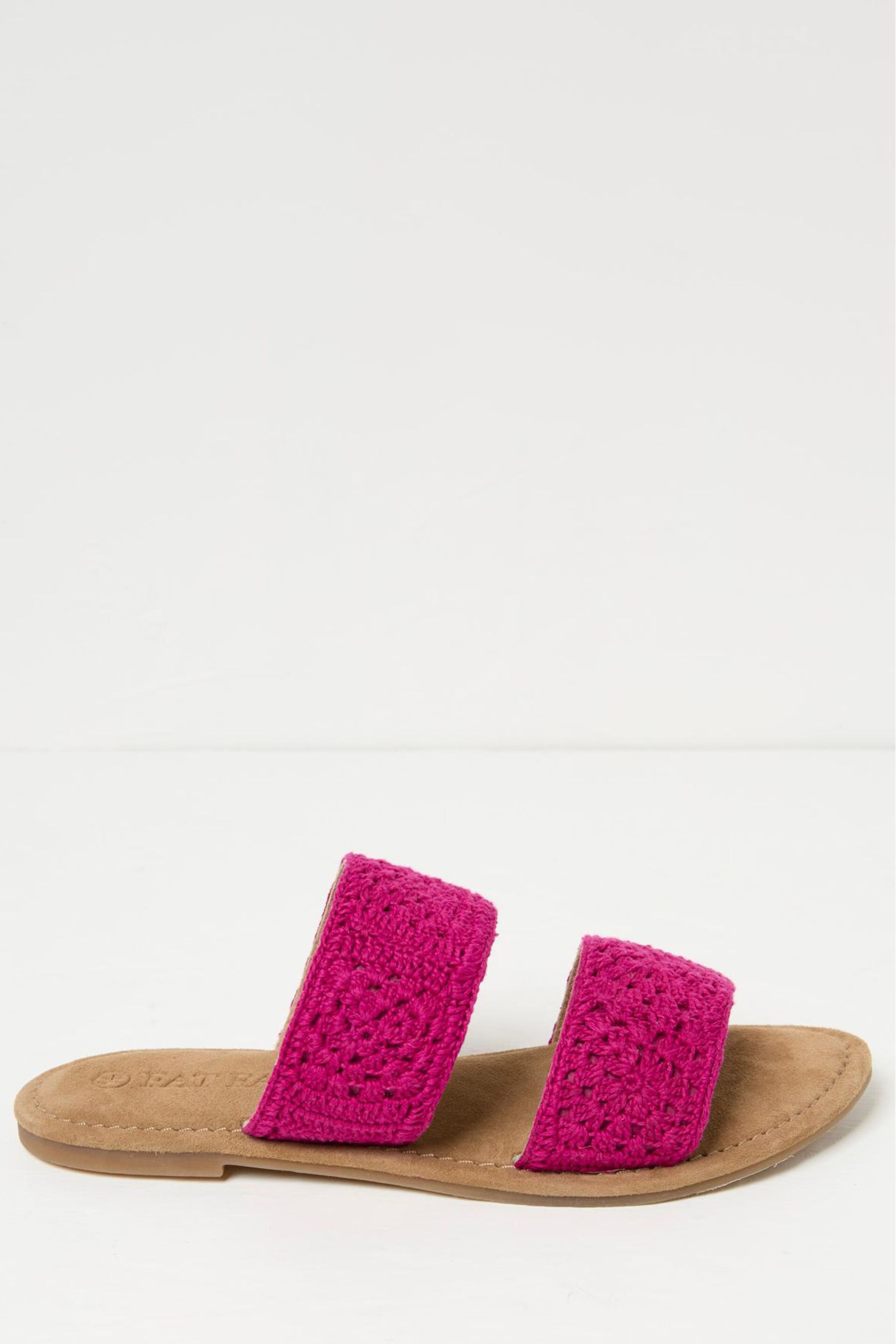 FatFace Pink Crochet Sliders - Image 1 of 3