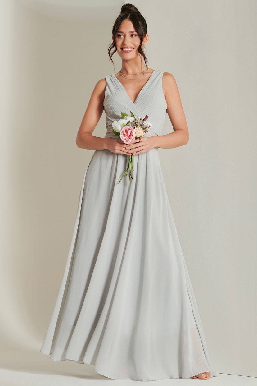 Jolie Moi Grey Pleated Bodice Chiffon Maxi Dress - Image 4 of 6