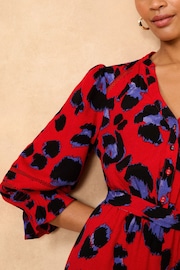 Love & Roses Red Animal Petite Printed 3/4 Sleeve Belted Midi Dress - Image 2 of 4