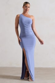 Club L London Blue Ethereal One Shoulder Ruched Split Maxi Dress - Image 1 of 5