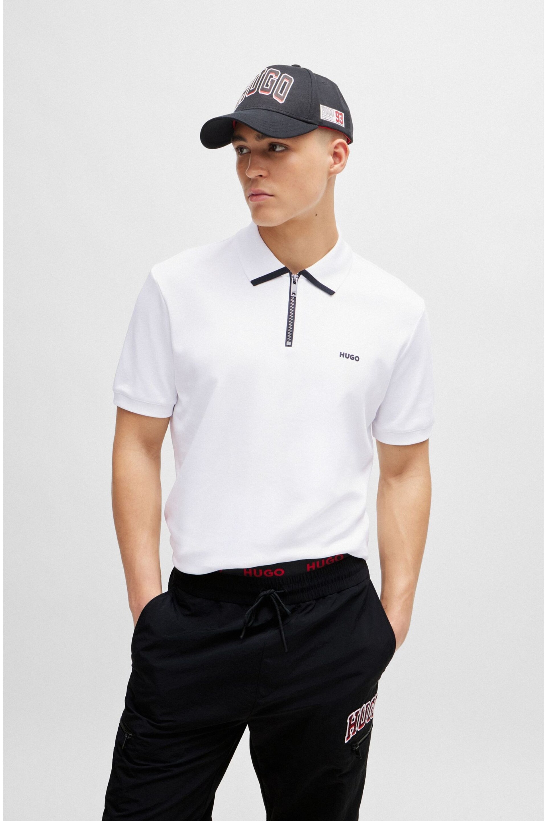 HUGO Zip Neck Contrast Detail Polo Shirt - Image 1 of 5