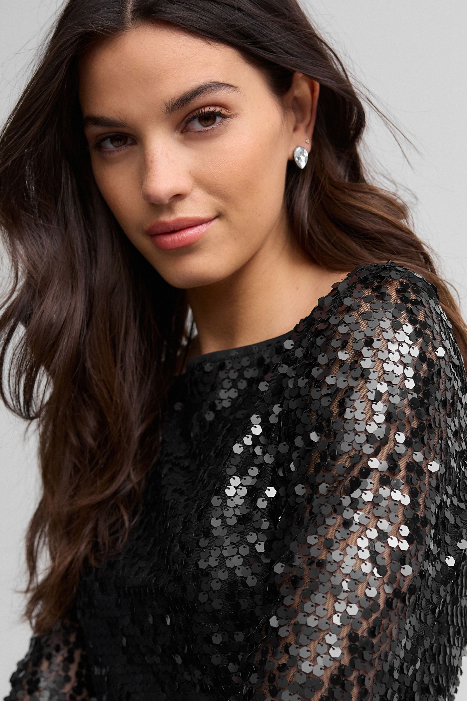 Black sequin long sleeve mini dress discount