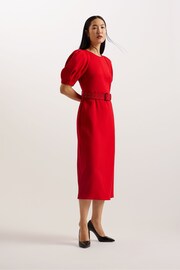 Ted Baker Red Gabyela Puff Sleeve Midi Dress With Belt - Image 1 of 5