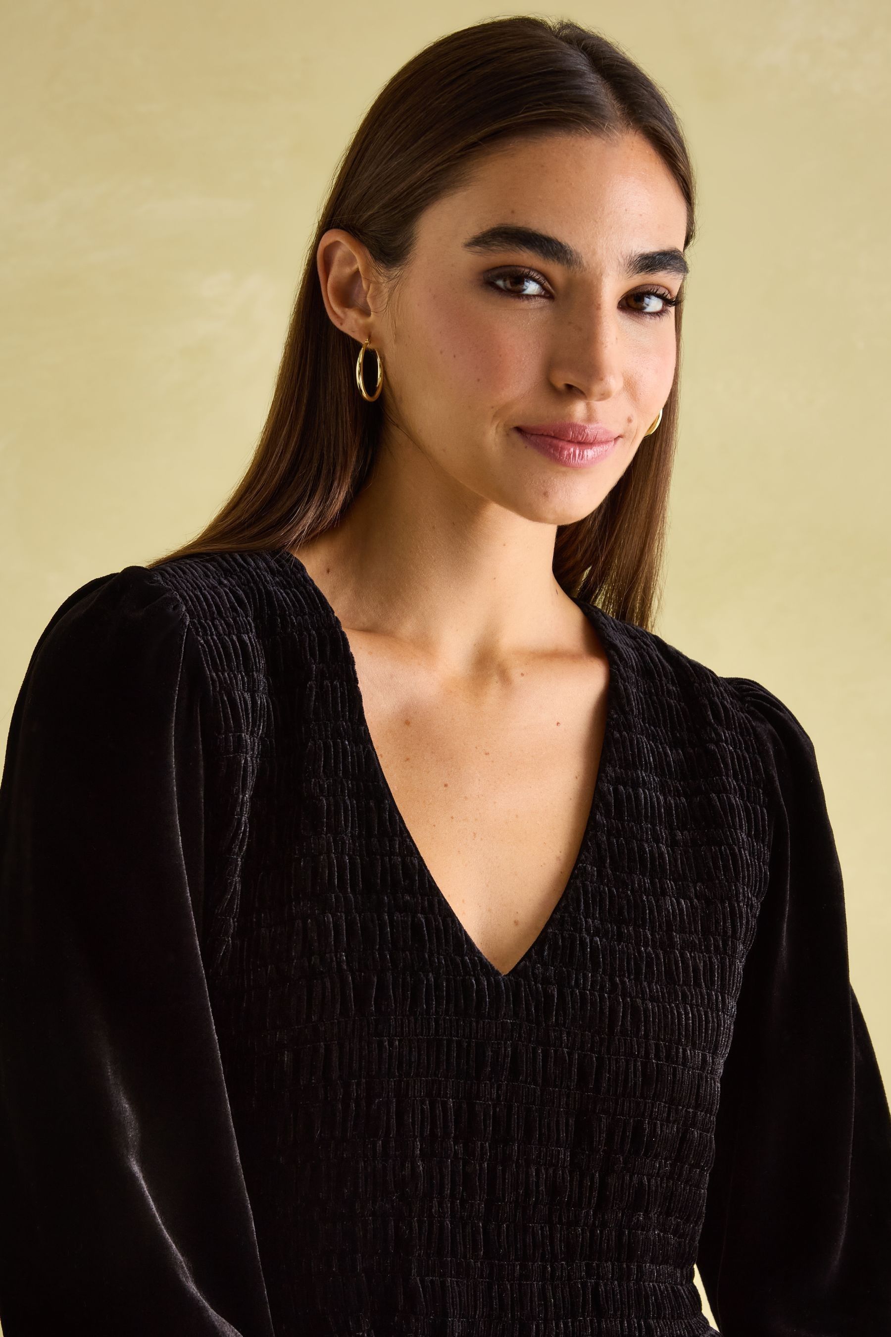 Buy Joules Vanessa Black Velvet Shirred Dress from the Next UK online shop