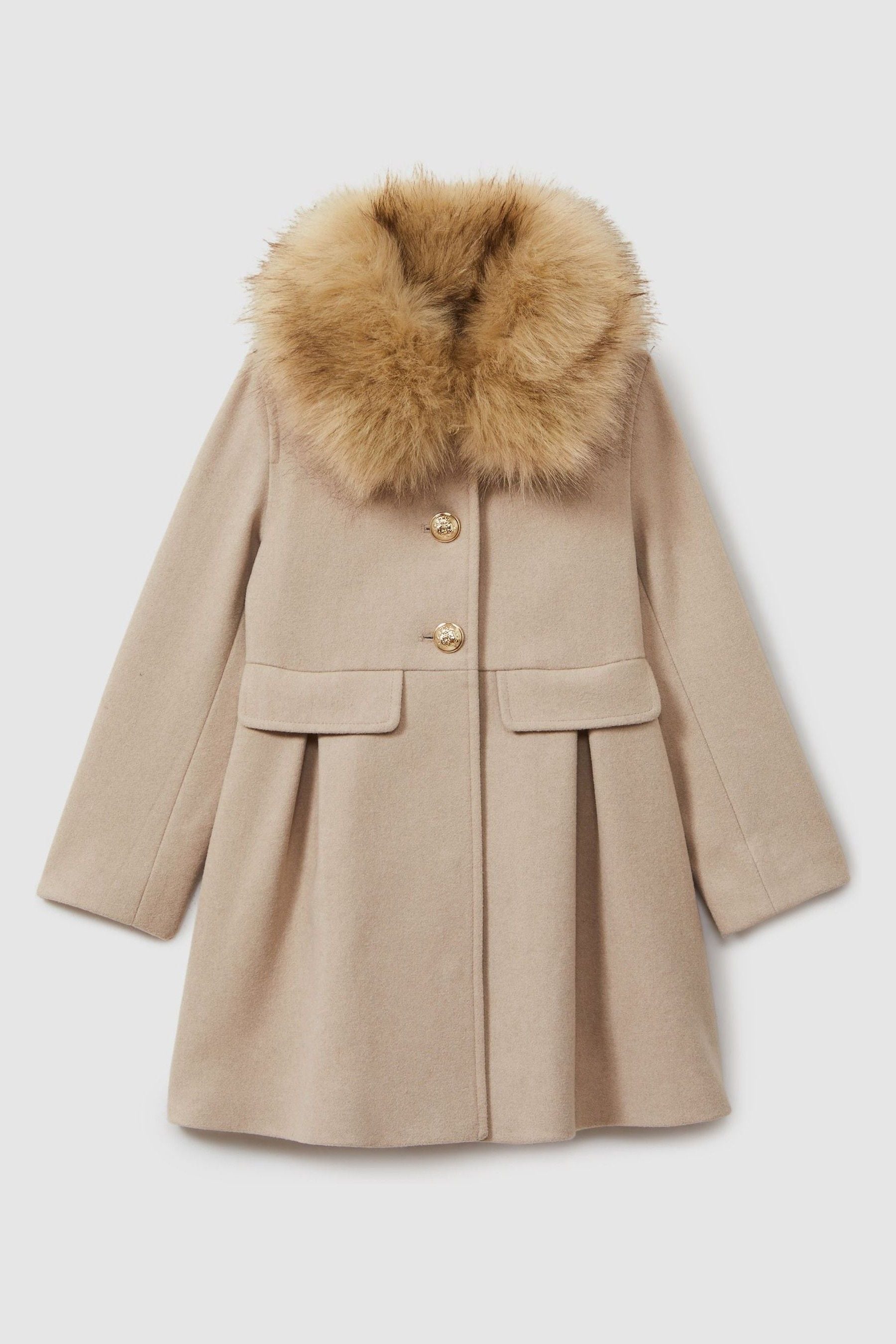 Buy Reiss Oatmeal Nicole 4 9 yrs Faux Fur Collar Wool Blend Coat from Next Luxembourg