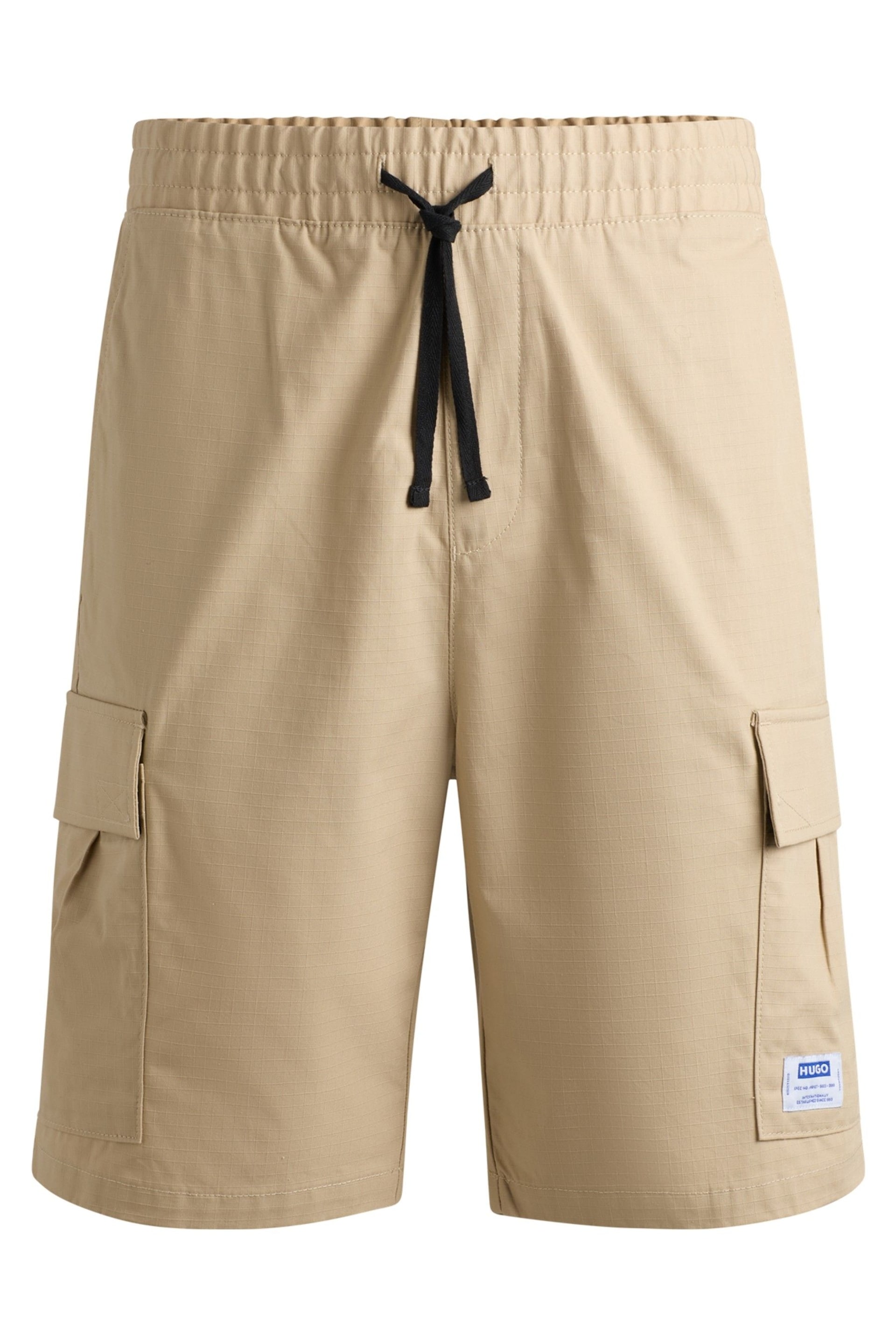 HUGO Brown Logo Patch Cotton Drawstrong Shorts - Image 5 of 5