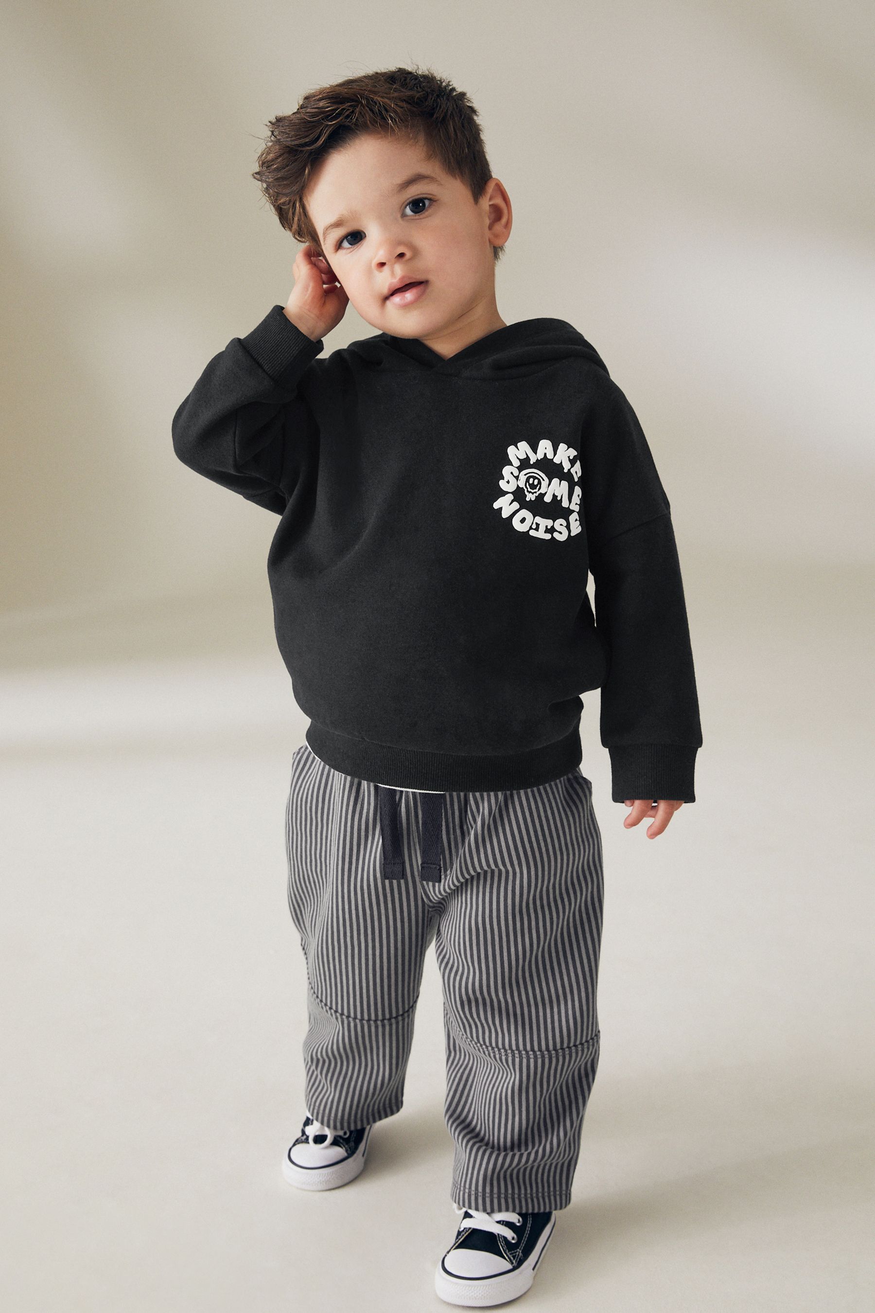 Grey joggers with black stripe deals