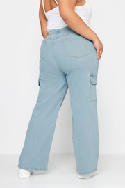 Yours Curve Blue Limited Collection Wide Leg Cargo Jeans - Image 3 of 4
