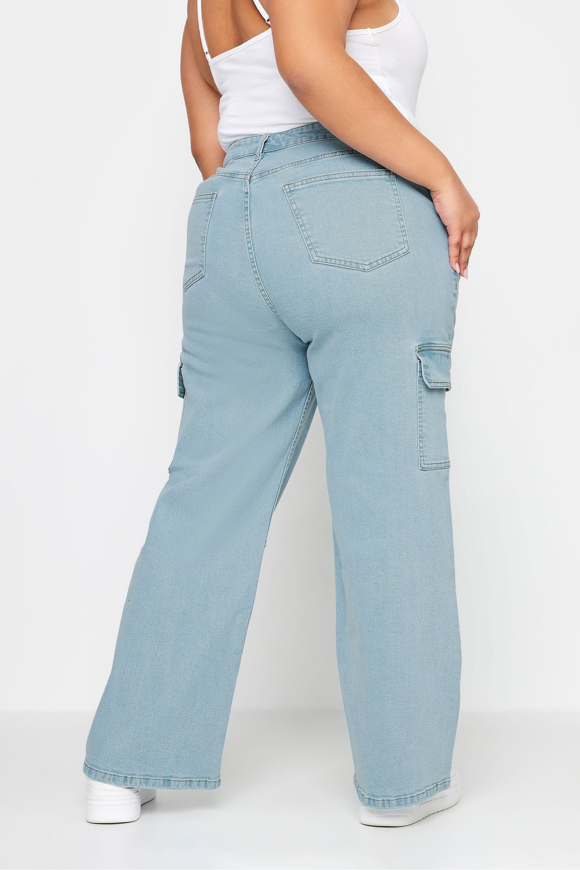 Yours Curve Blue Limited Collection Wide Leg Cargo Jeans - Image 3 of 4