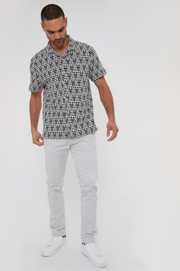 Threadbare Black 100% Cotton Blend Zig Zag Revere Collar Short Sleeve Shirt - Image 3 of 3