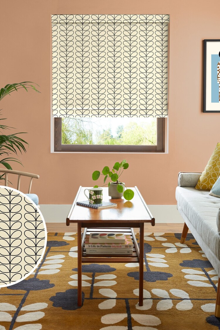 Orla Kiely Black Linear Stem Made to Measure 100% Cotton Roman Blind - Image 1 of 6