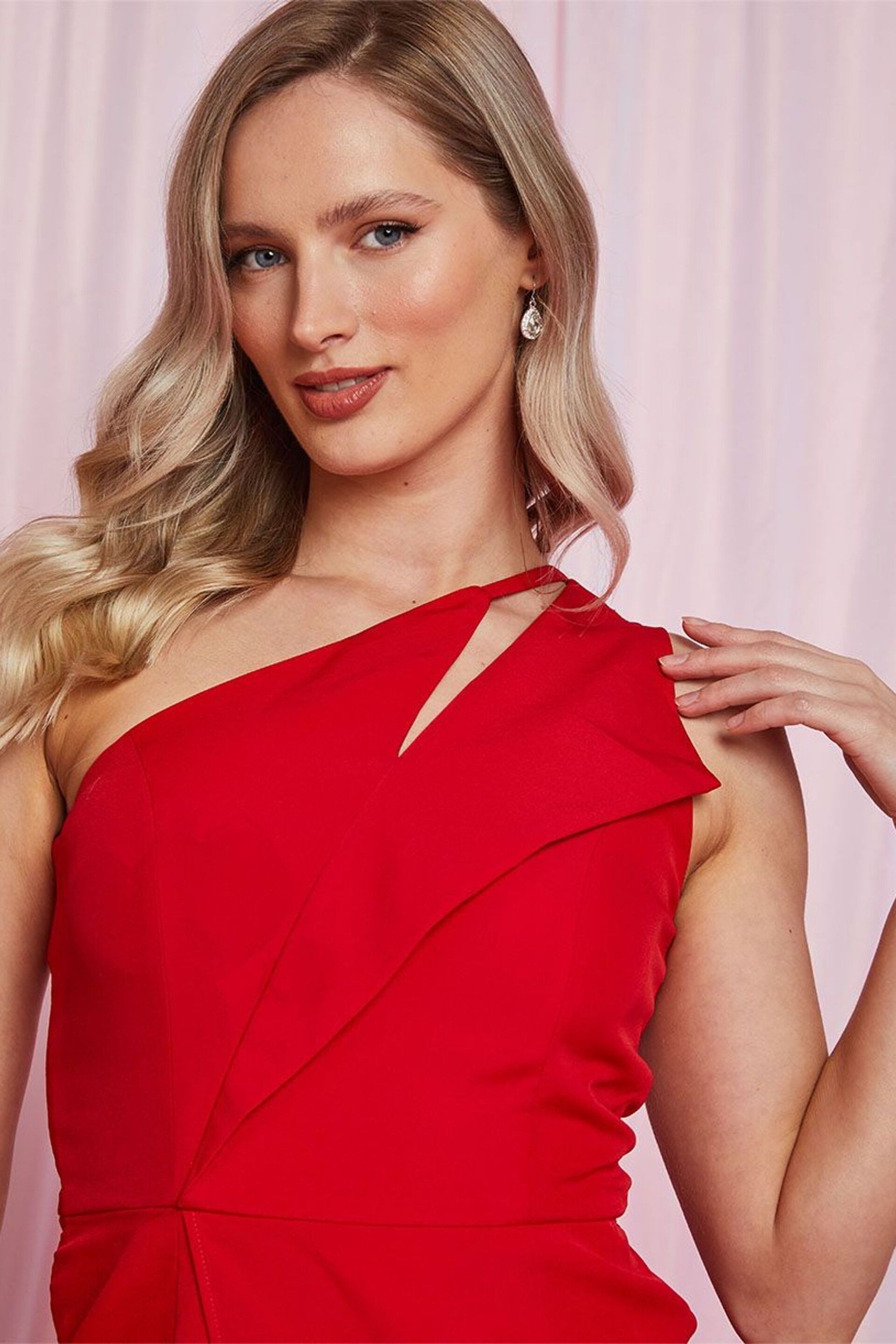 Chi Chi London Red One Shoulder Cut-Out Mini Dress - Image 3 of 5