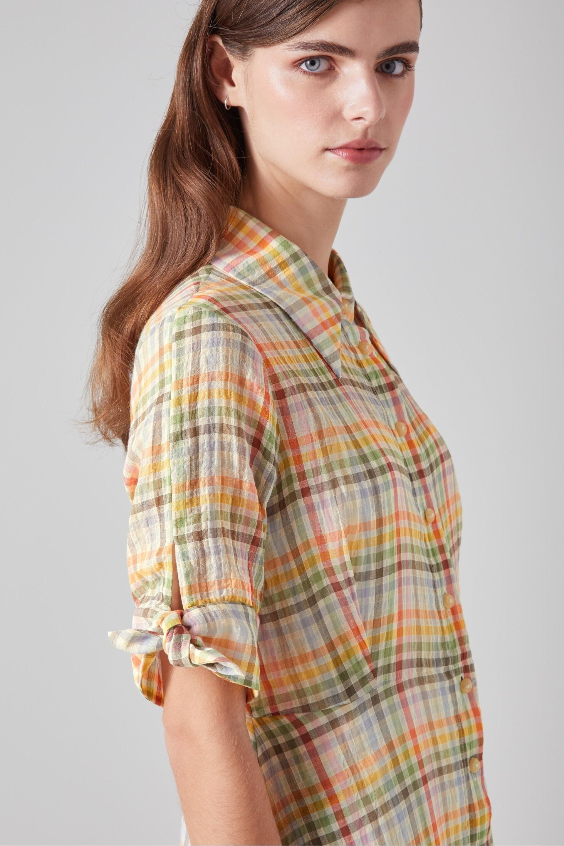 LK Bennett Saffron Gingham Seersucker Cotton Shirt Dress - Image 3 of 3