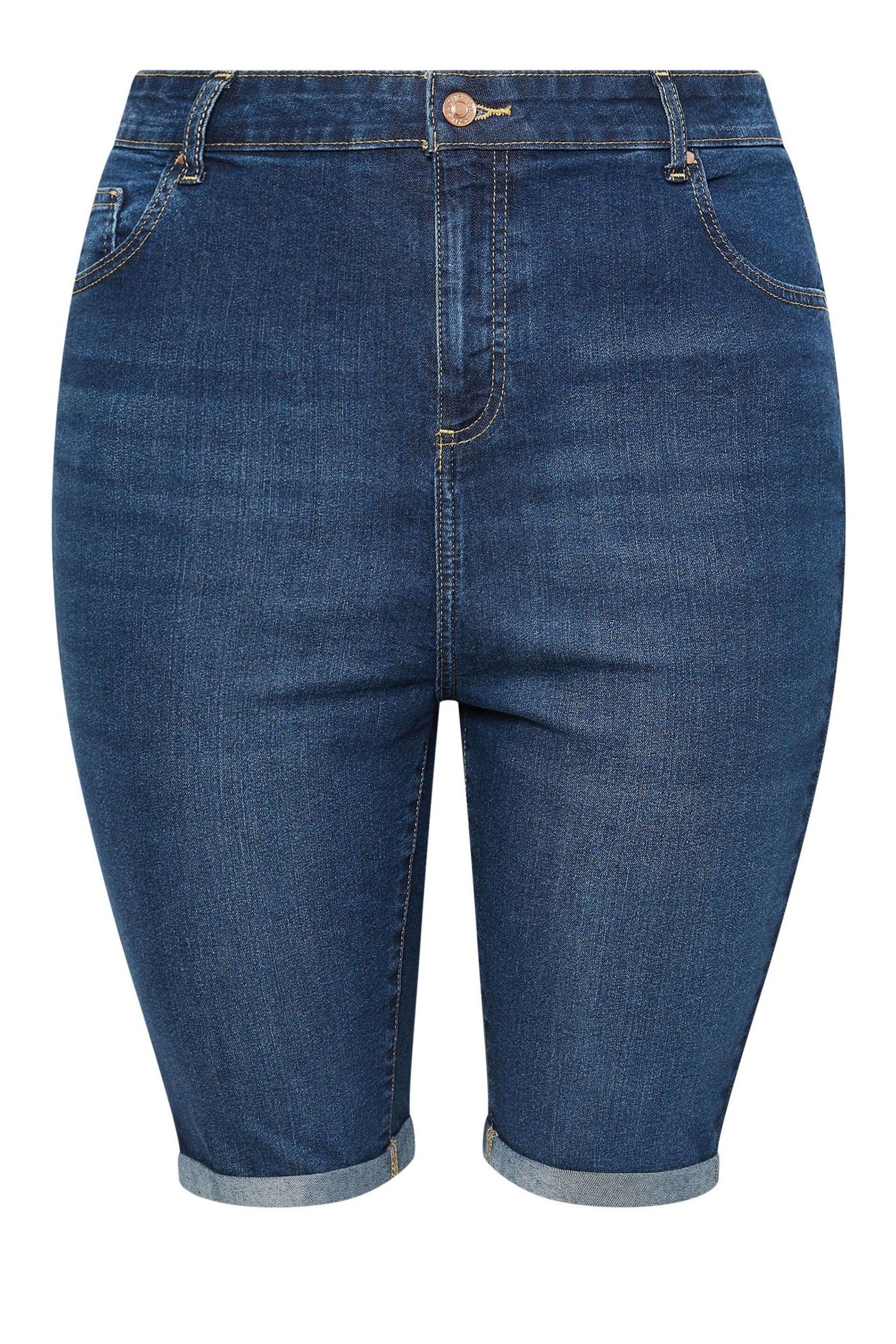 Yours Curve Blue Mid Stretch Denim Shorts - Image 5 of 5