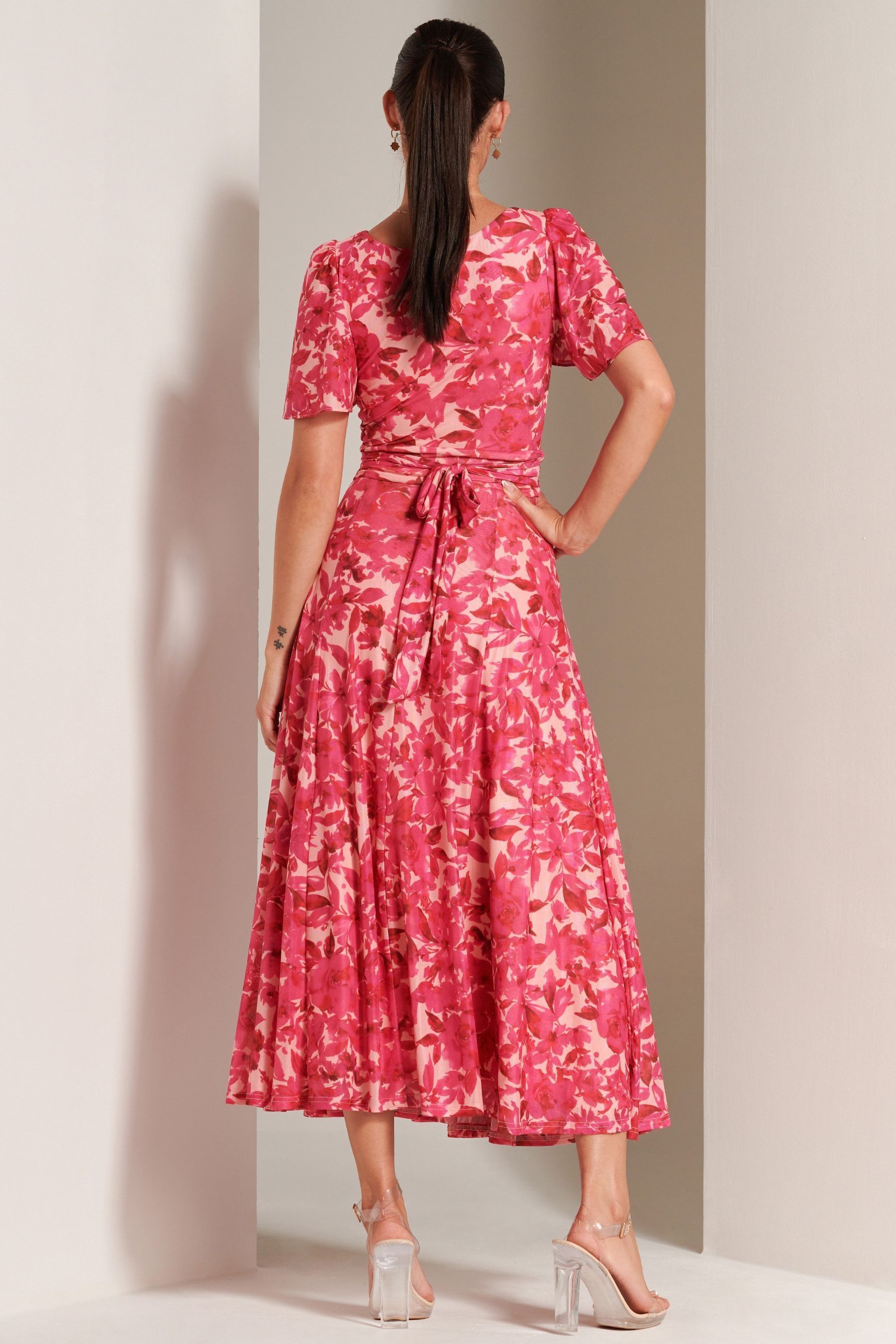 Printed mesh maxi dress best sale