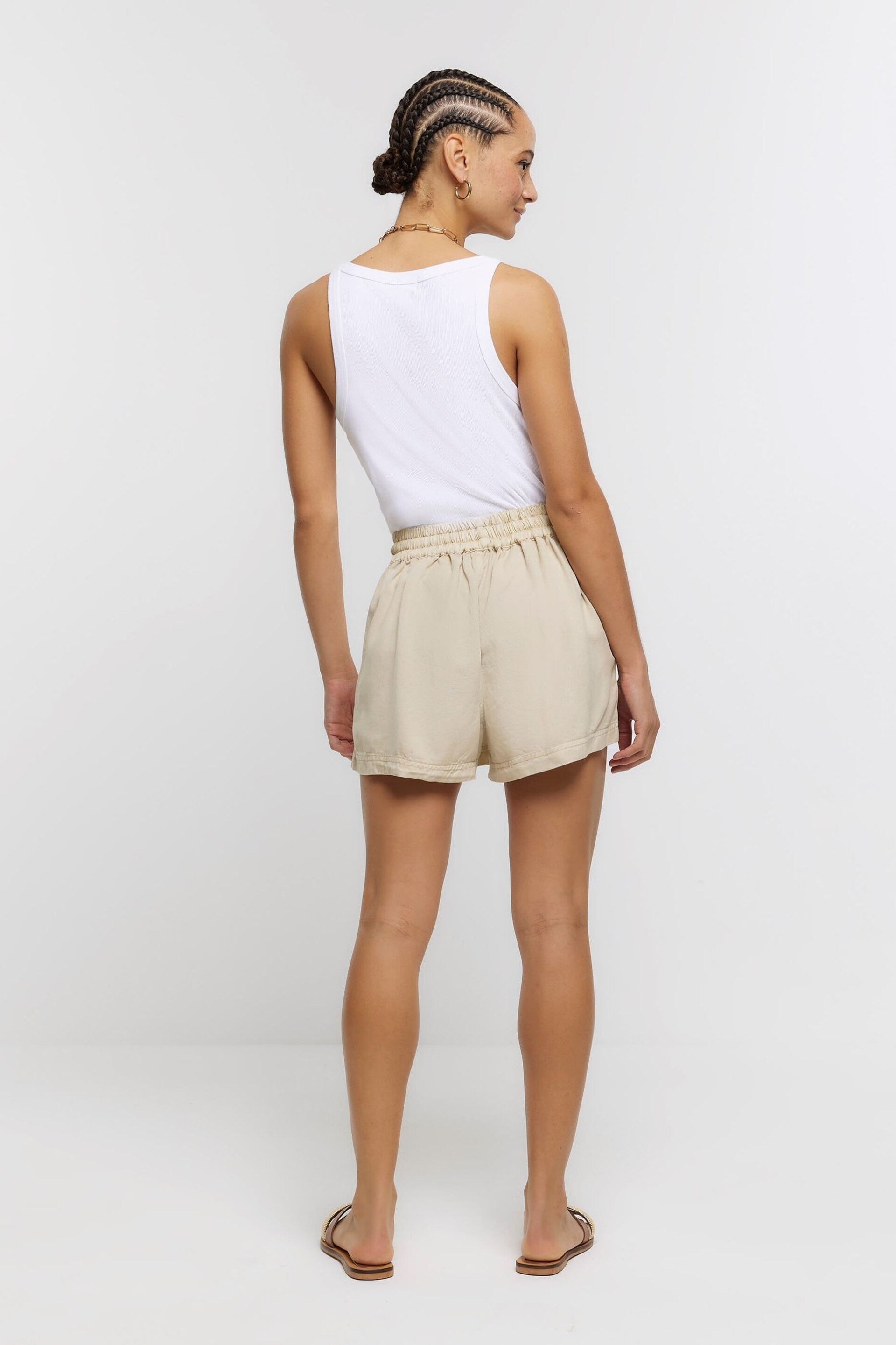 River Island Beige Casual Relaxed Lyocell Shorts - Image 3 of 4