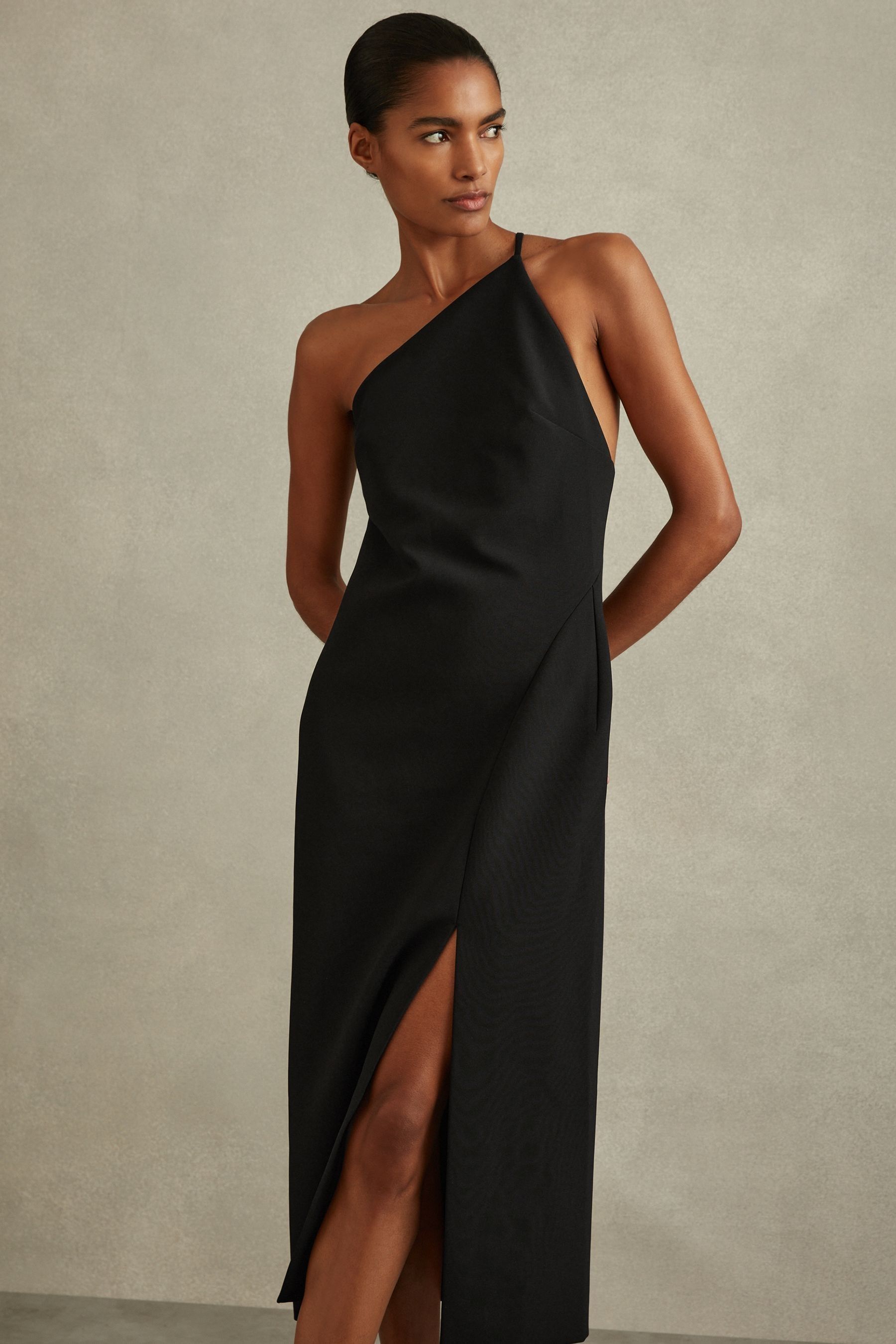 Reiss Black One Shoulder Bodycon Dress 14