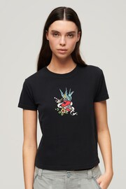SUPERDRY Black SUPERDRY Tattoo Embroidered Fitted T-Shirt - Image 1 of 6
