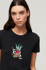 SUPERDRY Black SUPERDRY Tattoo Embroidered Fitted T-Shirt - Image 3 of 6