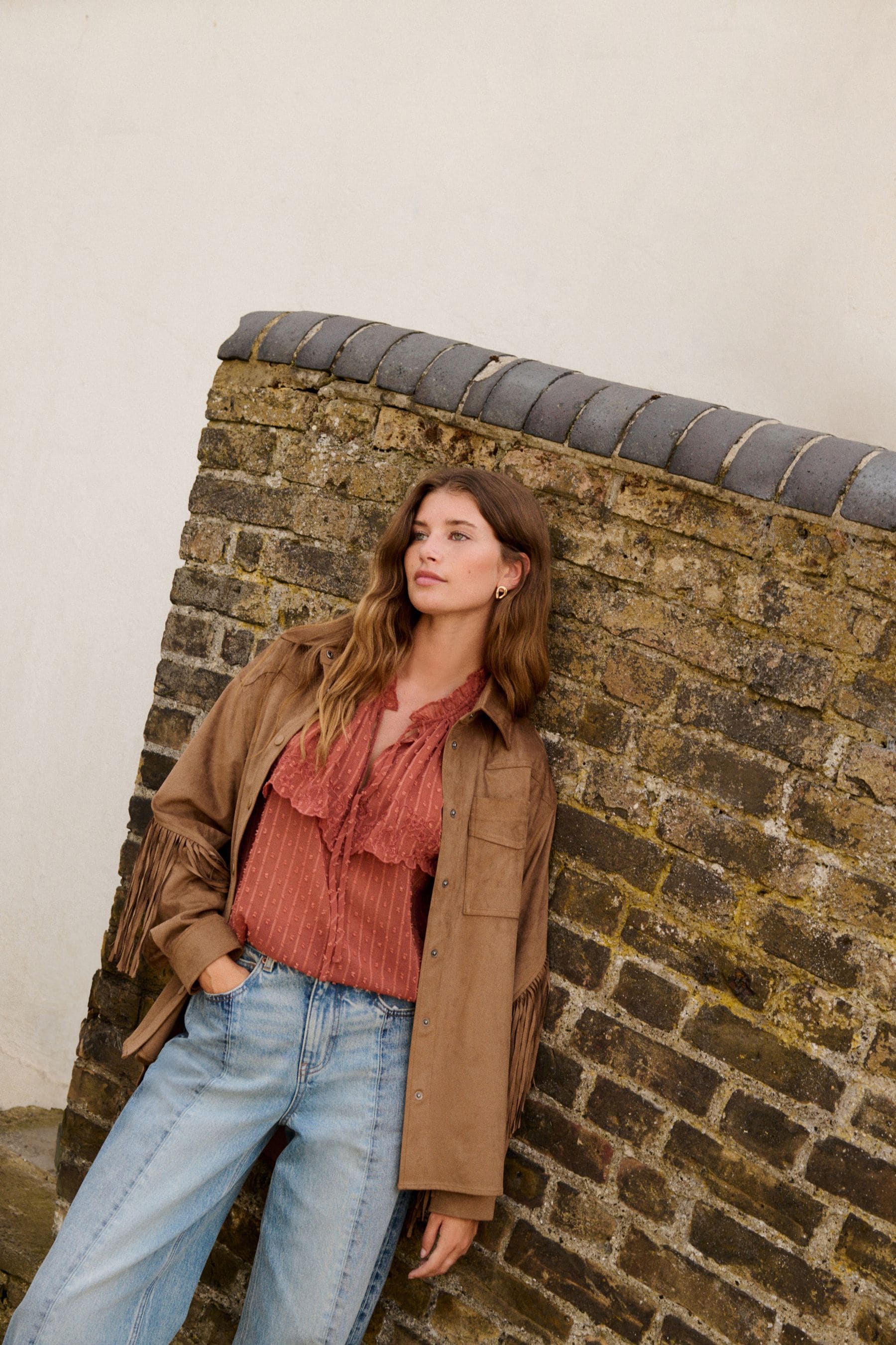 Buy Taupe Brown Faux Suede Tassel Fringe Jacket from the Next UK online shop
