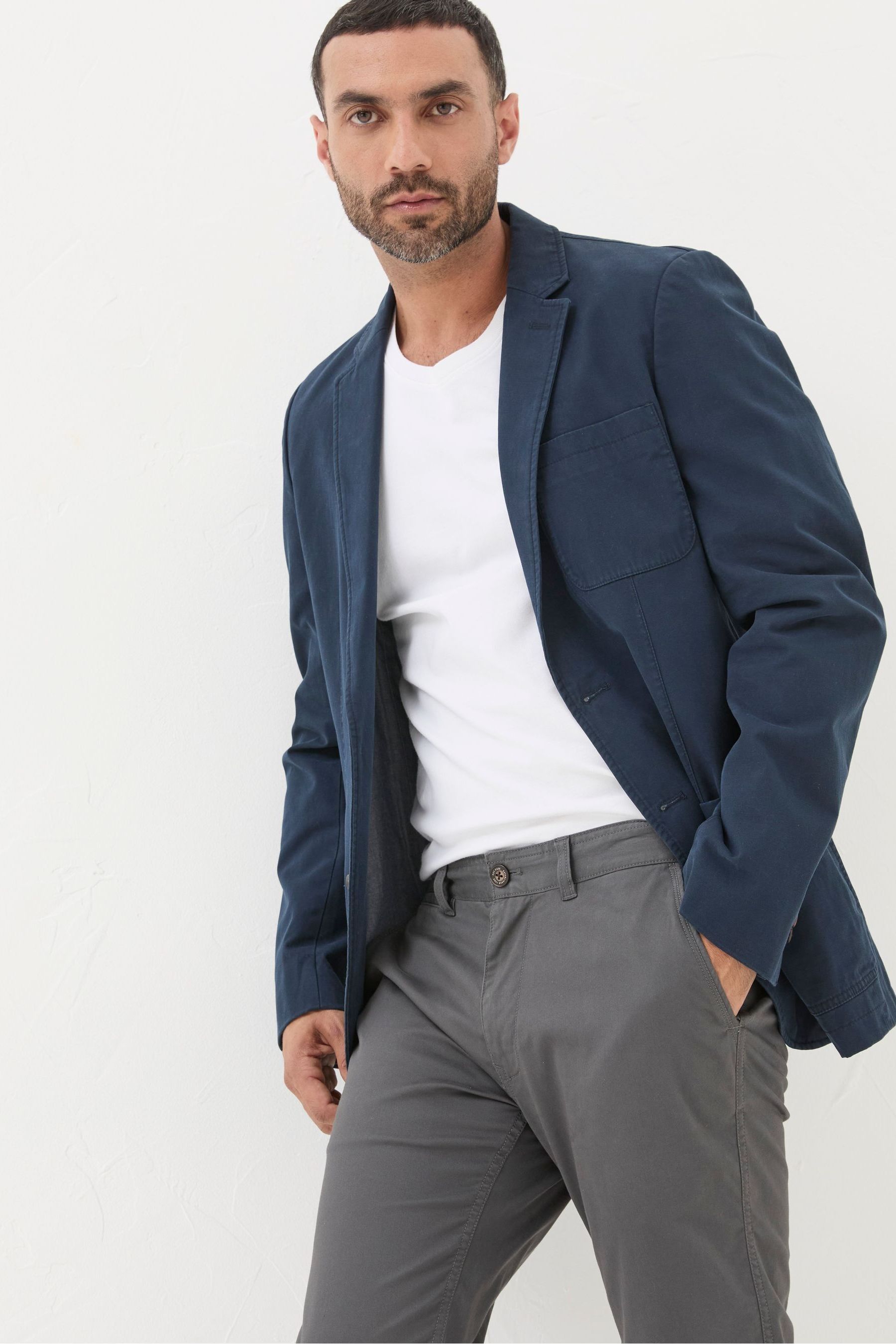 Blue cotton blazer discount