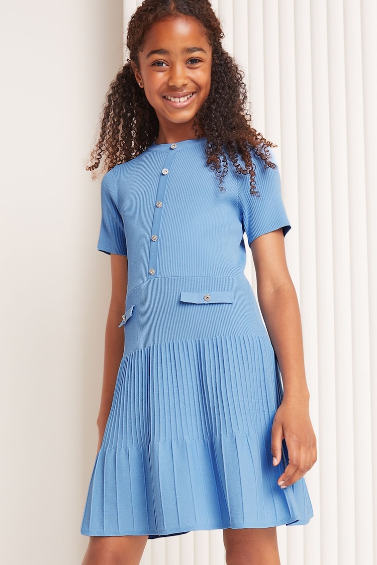 Lipsy Light Blue Knitted Mini Dress (5-16yrs) - Image 1 of 4