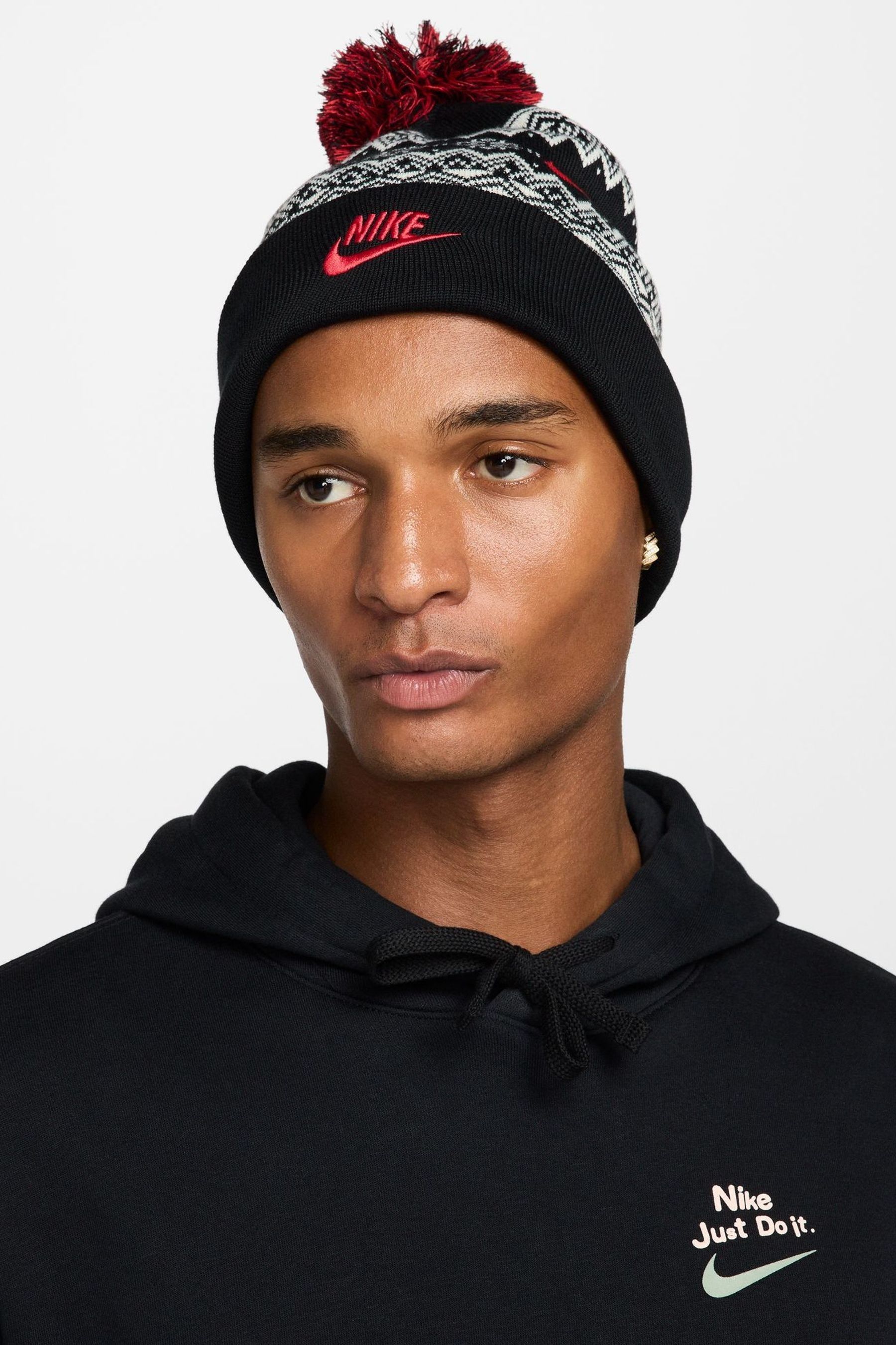 Buy Nike Black Peak Fair Isle Pattern Beanie from the Next UK online shop