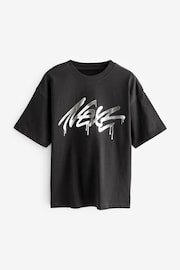 Black Relaxed Fit Short Sleeve Foil Print T-Shirt (3-16yrs) - Image 1 of 3