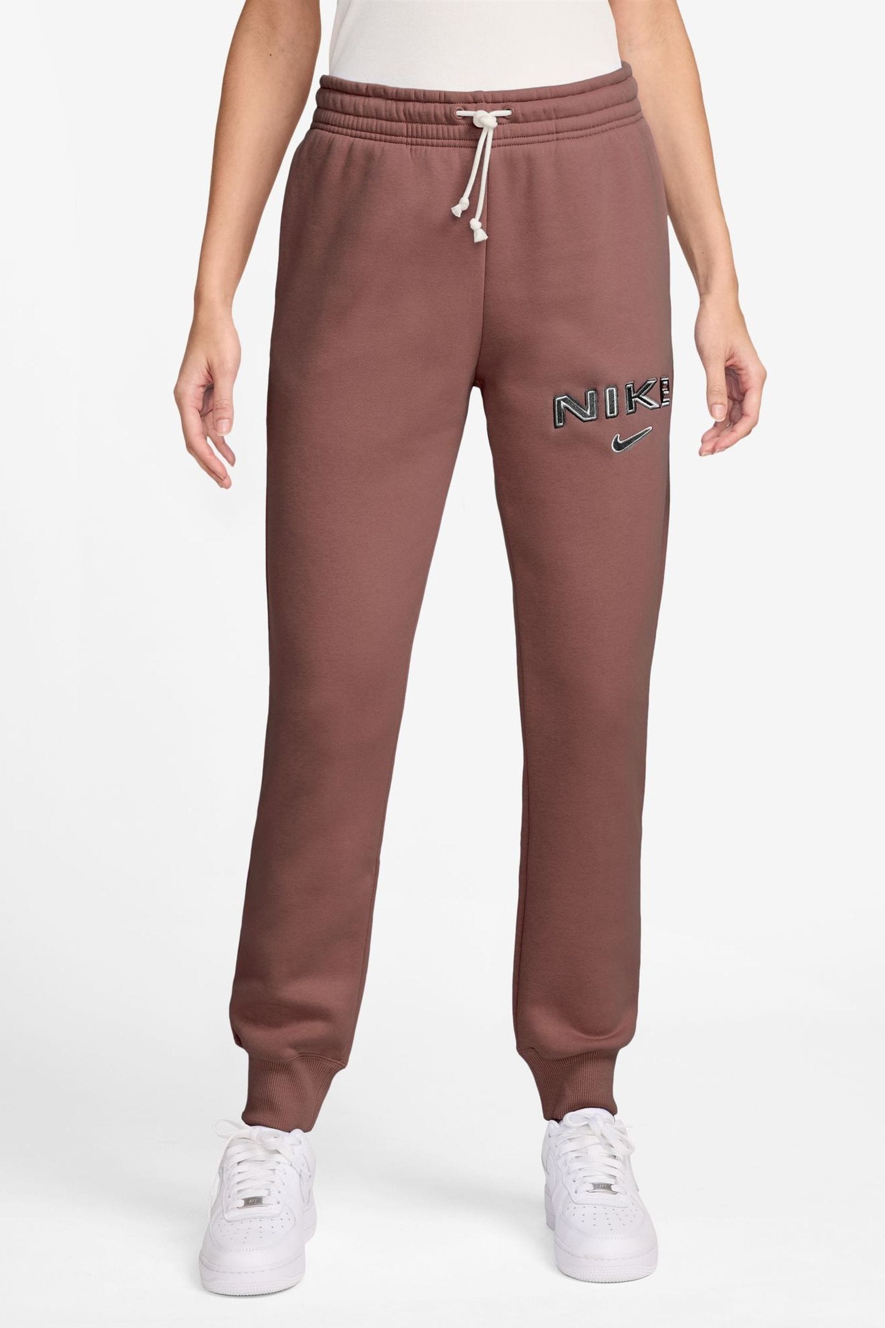 Nike Burgundy Red Phoenix Fleece Mid Rise Logo Joggers