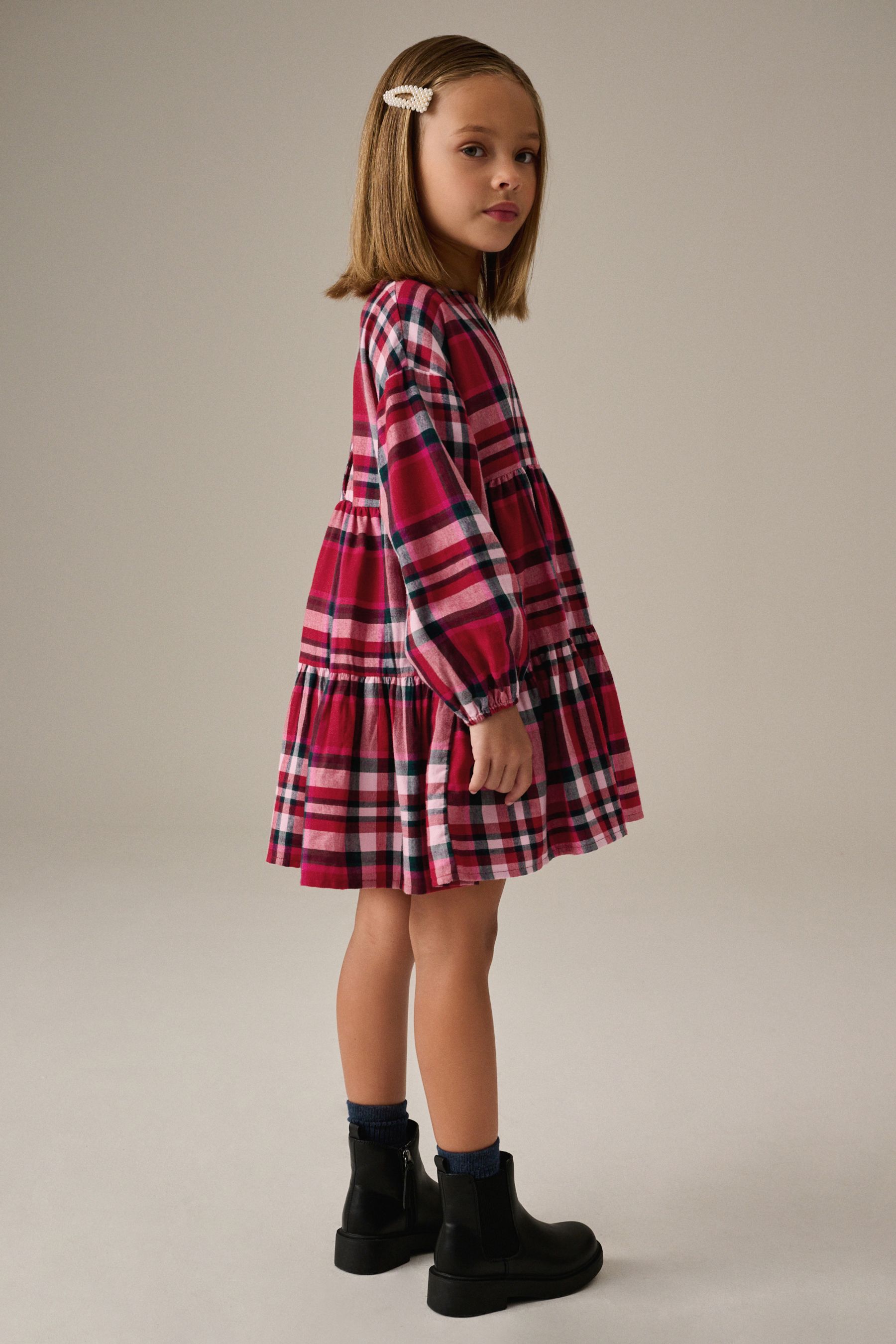 Girls red check dress clearance