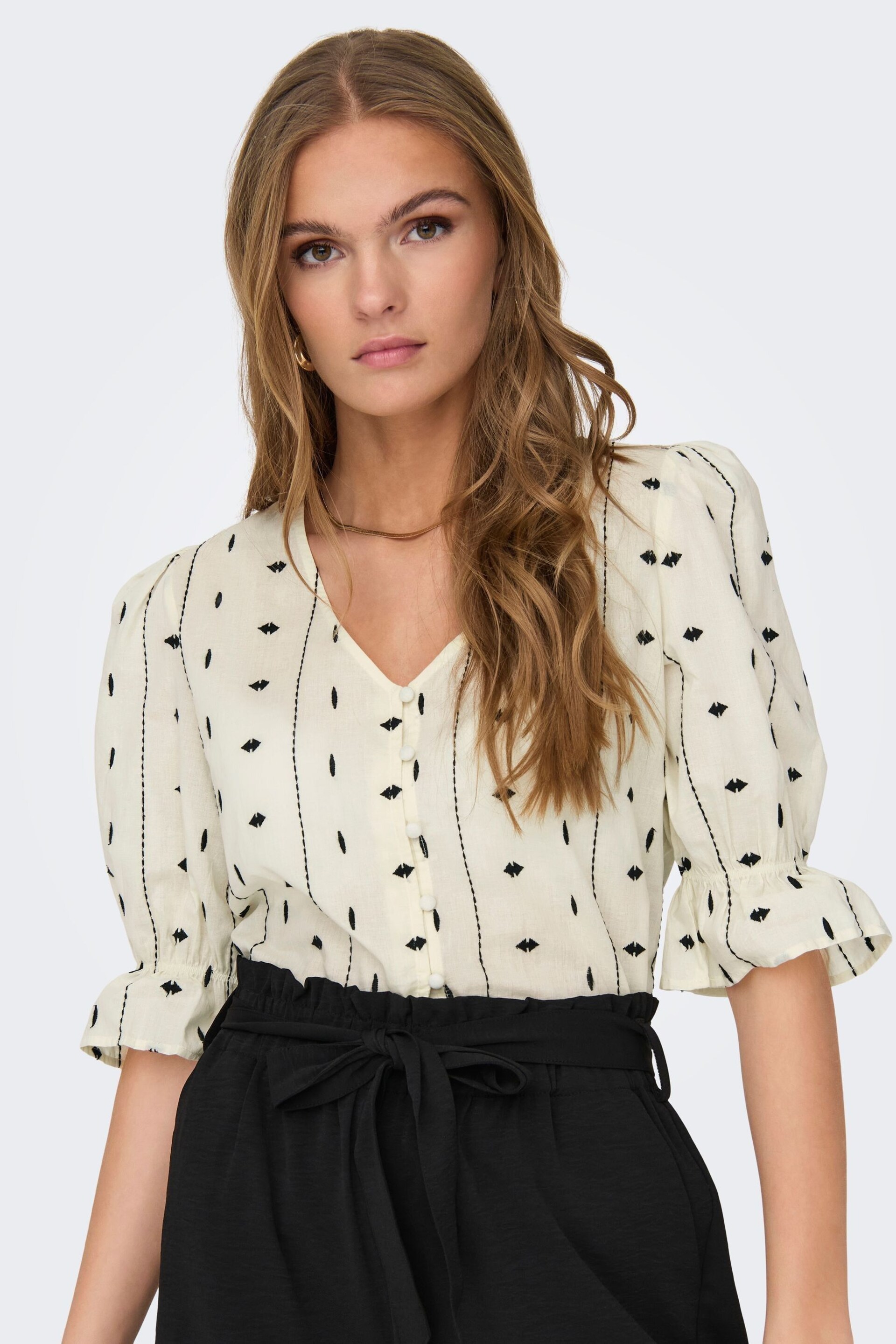ONLY Cream Embroidered Short Sleeve Button Up Blouse - Image 4 of 8