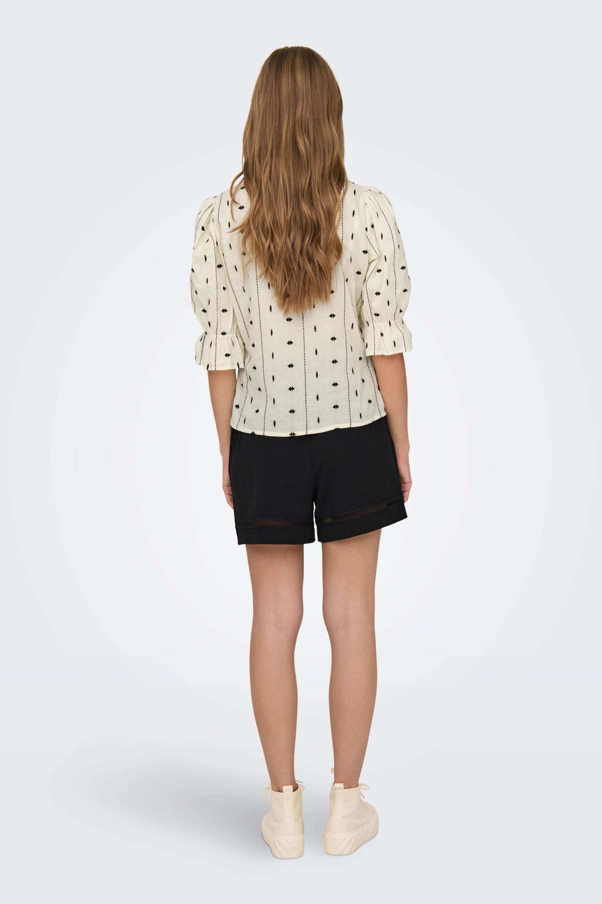 ONLY Cream Embroidered Short Sleeve Button Up Blouse - Image 6 of 8