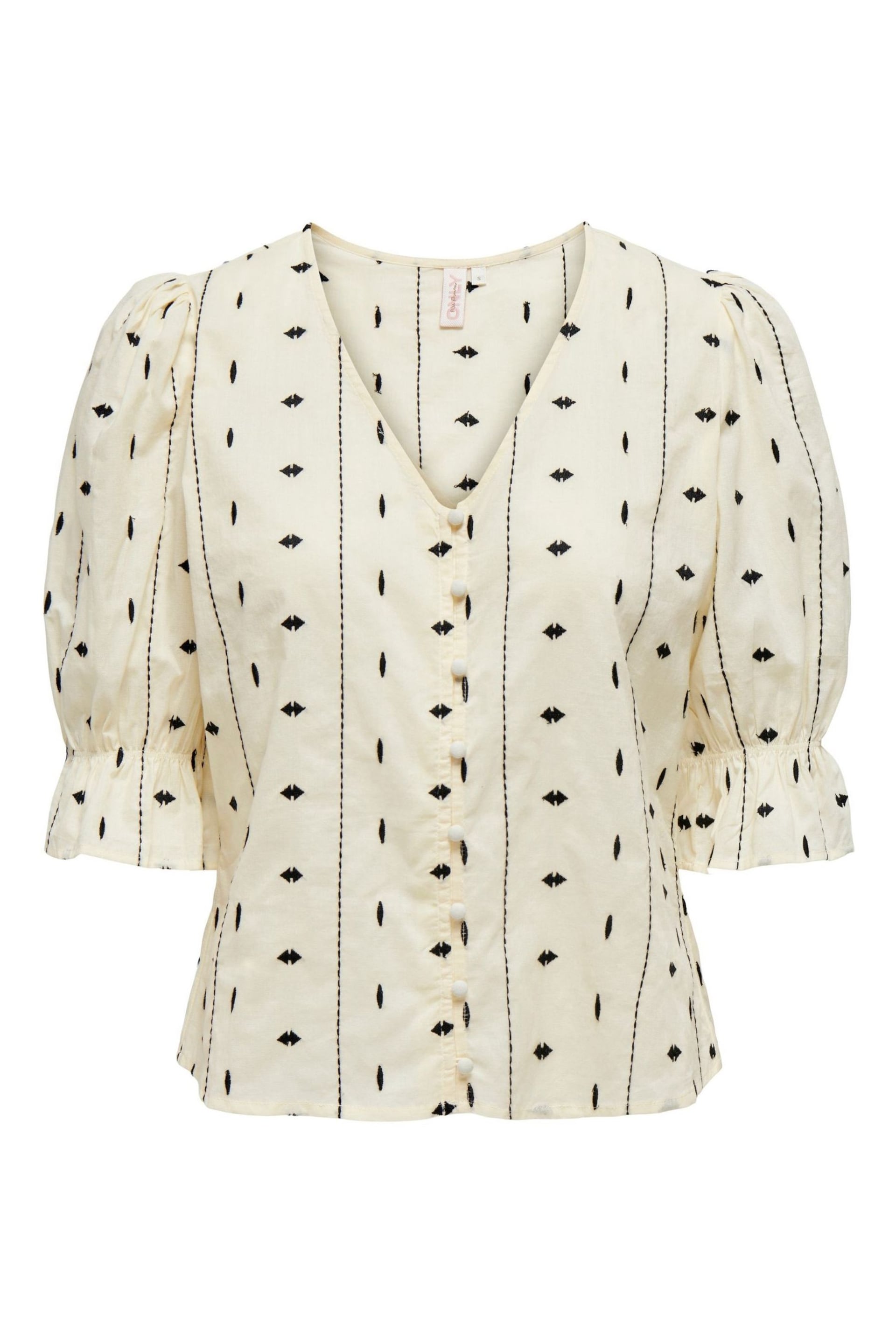 ONLY Cream Embroidered Short Sleeve Button Up Blouse - Image 7 of 8