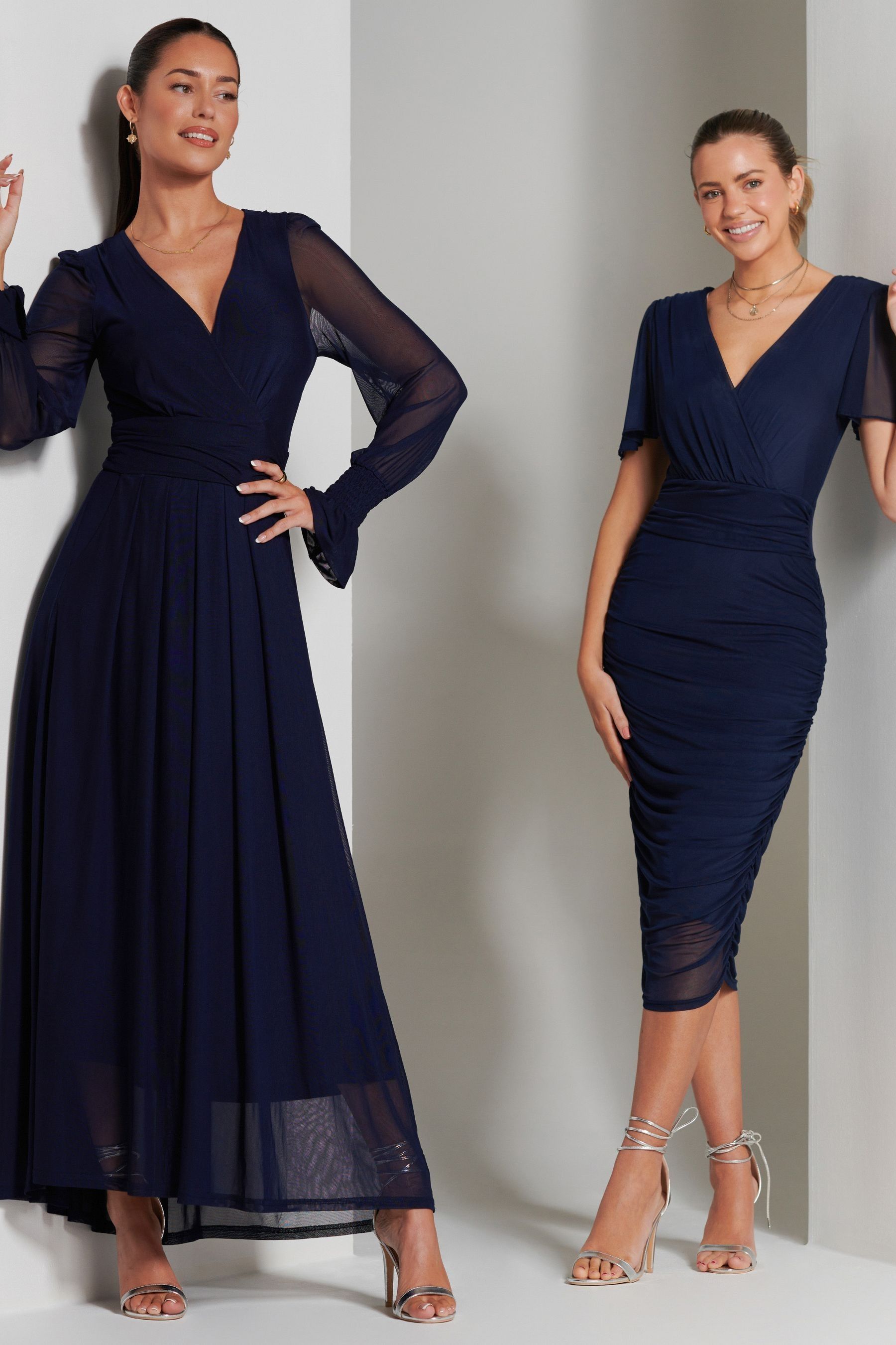 Buy Jolie Moi Navy Blue Greta Long Sleeve Mesh Maxi Dress from Next Luxembourg