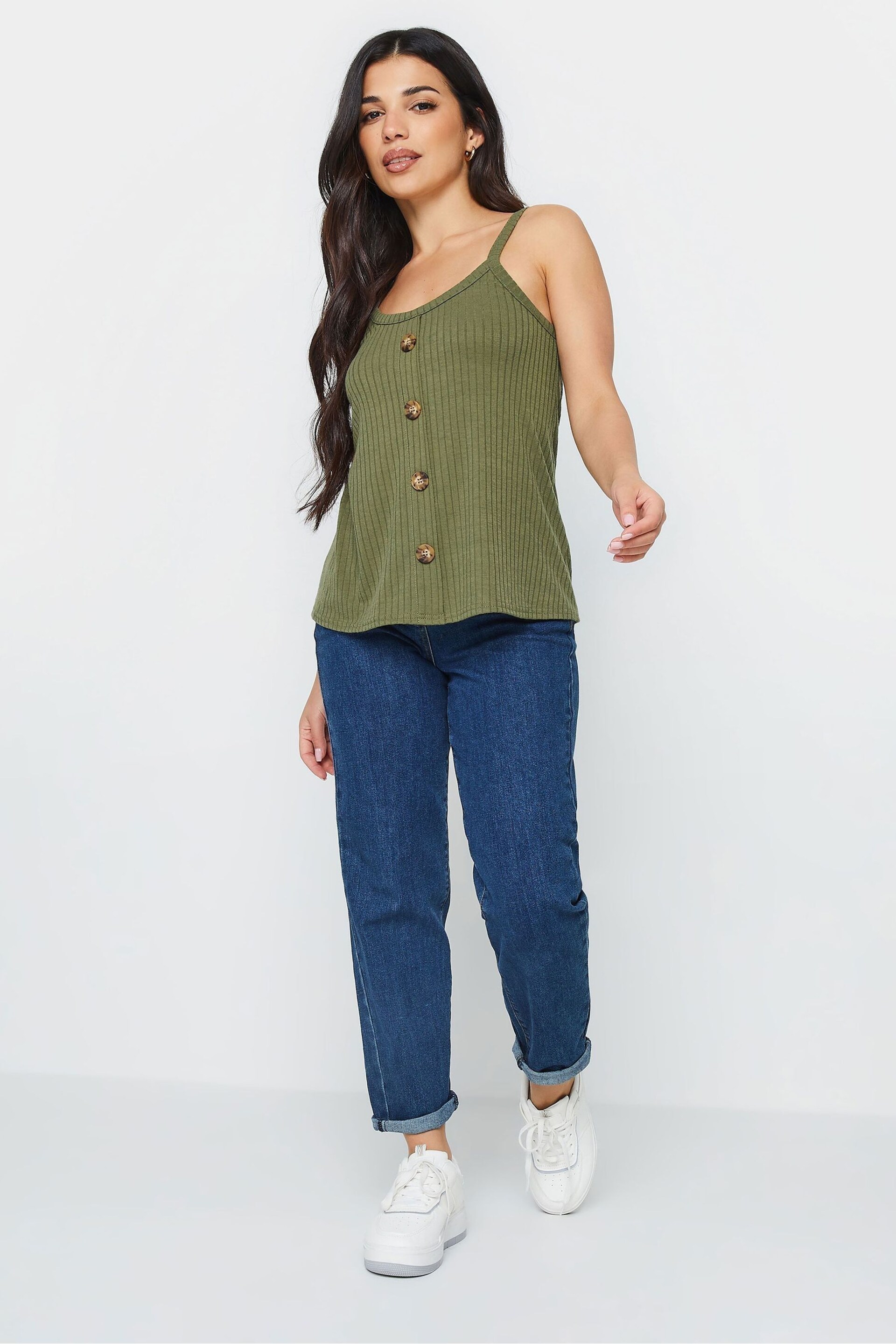 PixieGirl Petite Green Button Down Ribbed Cami Vest - Image 2 of 5