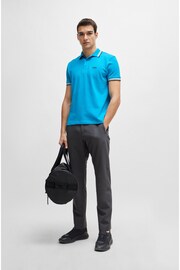 BOSS Blue Chrome Cotton Polo Shirt With Contrast Logo Details - Image 3 of 5