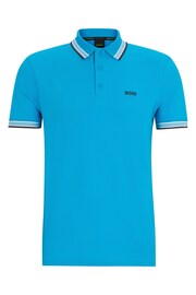 BOSS Blue Chrome Cotton Polo Shirt With Contrast Logo Details - Image 5 of 5