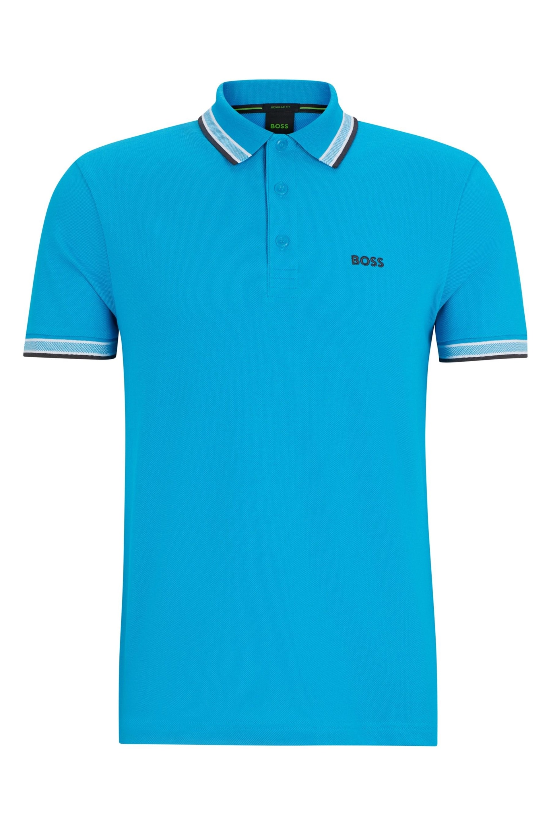 BOSS Blue Chrome Cotton Polo Shirt With Contrast Logo Details - Image 5 of 5