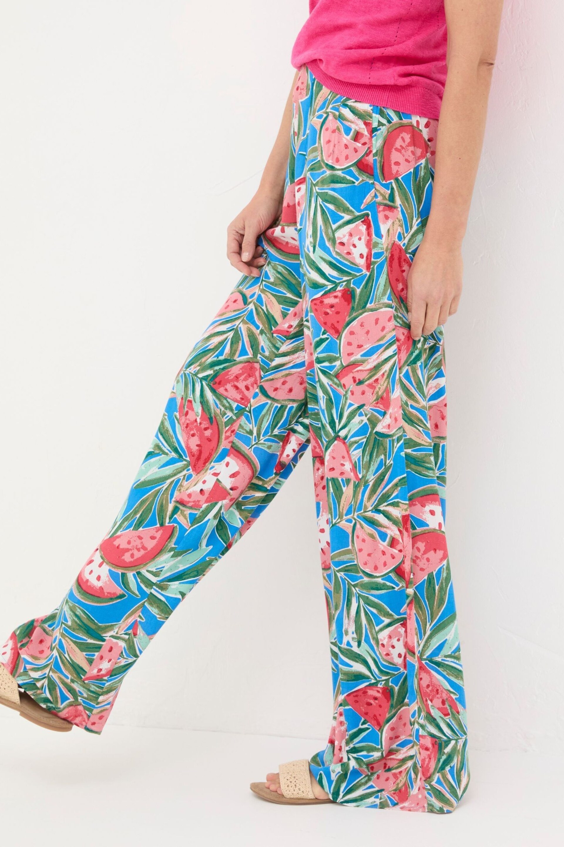 FatFace Blue Ines Watermelons Wide Leg Trousers - Image 3 of 6