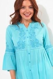 Joe Browns Blue Embroidered Button Down Collarless Blouse - Image 2 of 4