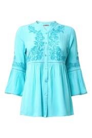 Joe Browns Blue Embroidered Button Down Collarless Blouse - Image 4 of 4