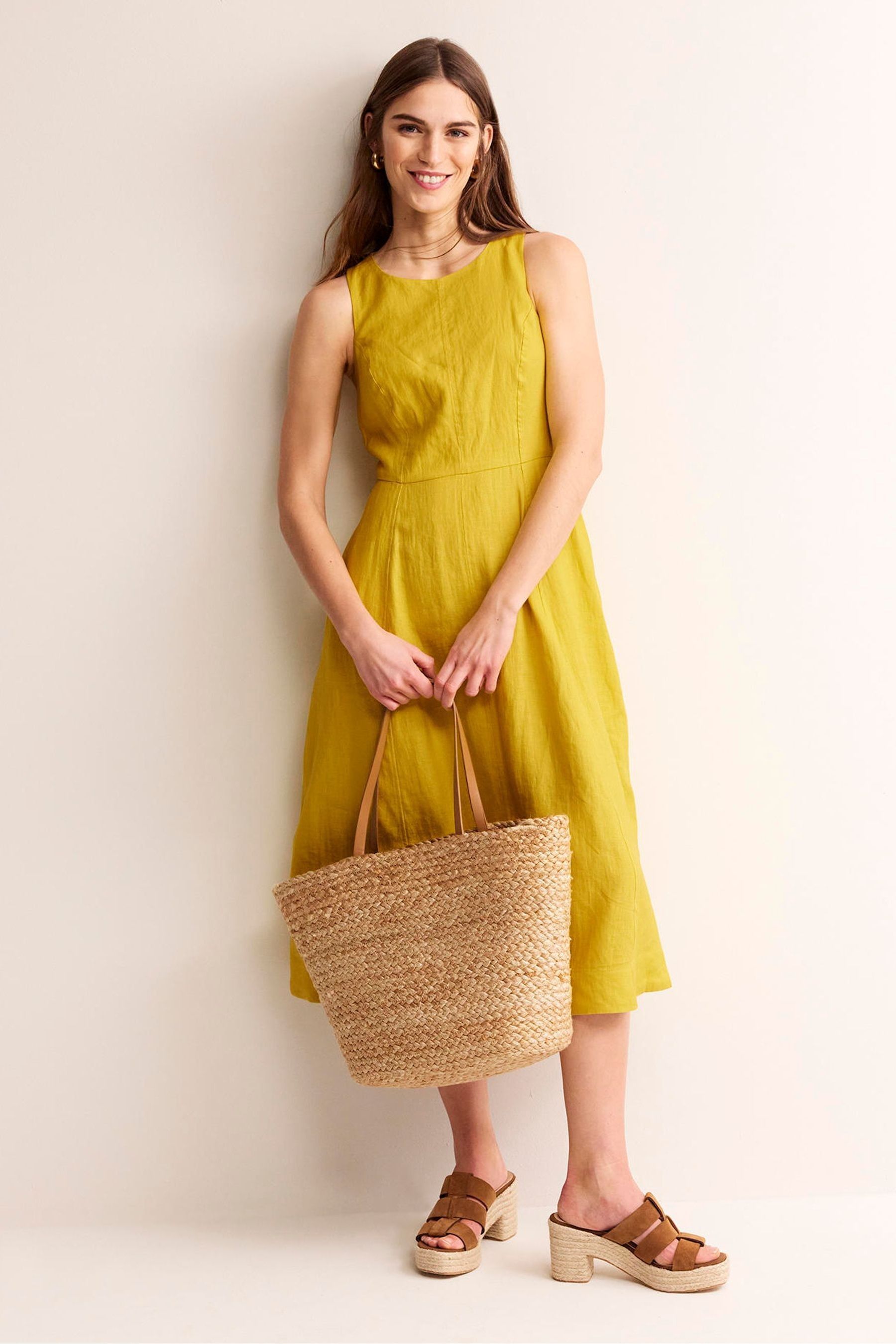 Buy Boden Yellow Carla 100 Cotton Linen Midi Dress from Next Luxembourg