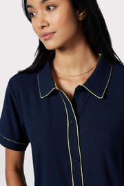 Chelsea Peers Navy Ribbed Short Button Up Pyjama Set - Image 3 of 5