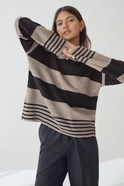 Multi Stripe Cosy Soft Touch Knitted Jumper Hoodie - Image 5 of 8