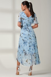 Jolie Moi Light Blue Floral Pleated Dip Hem Chiffon Maxi Dress - Image 2 of 6