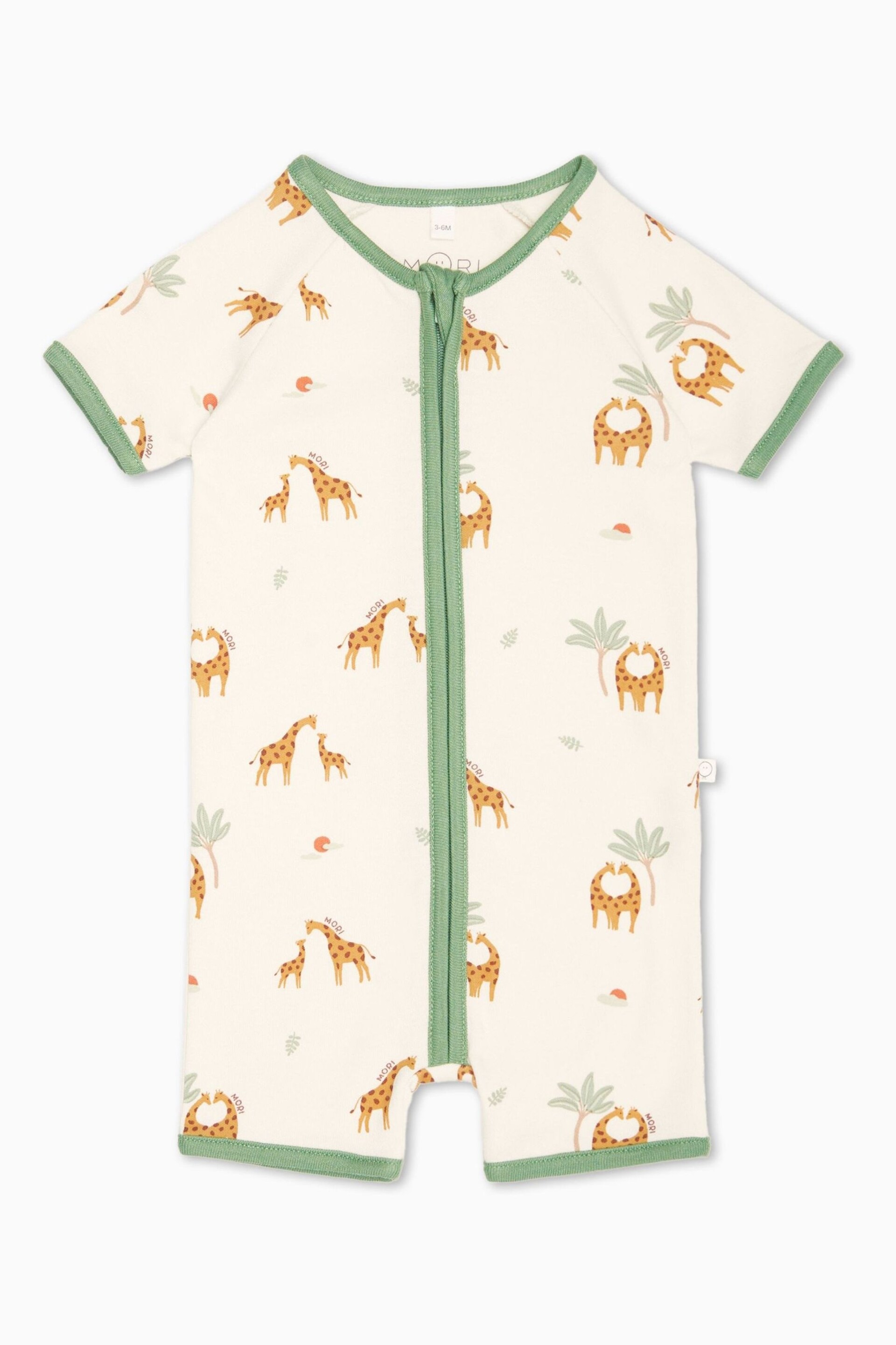 MORI Cream Organic Cotton & Bamboo Giraffe Print Zip Up Sleepsuit - Image 1 of 2