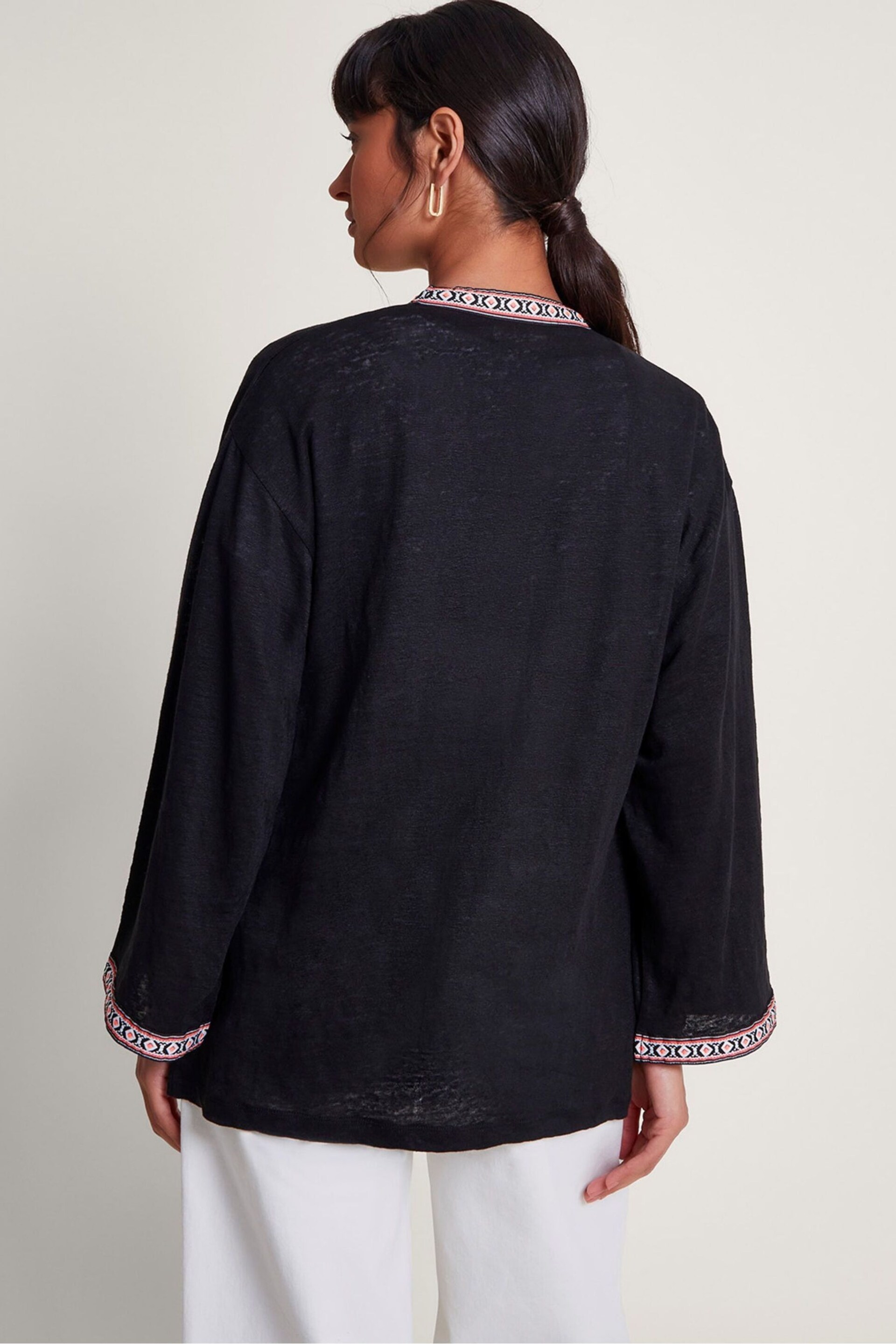 Monsoon Black Linen Cora Cover-Up - Image 3 of 5