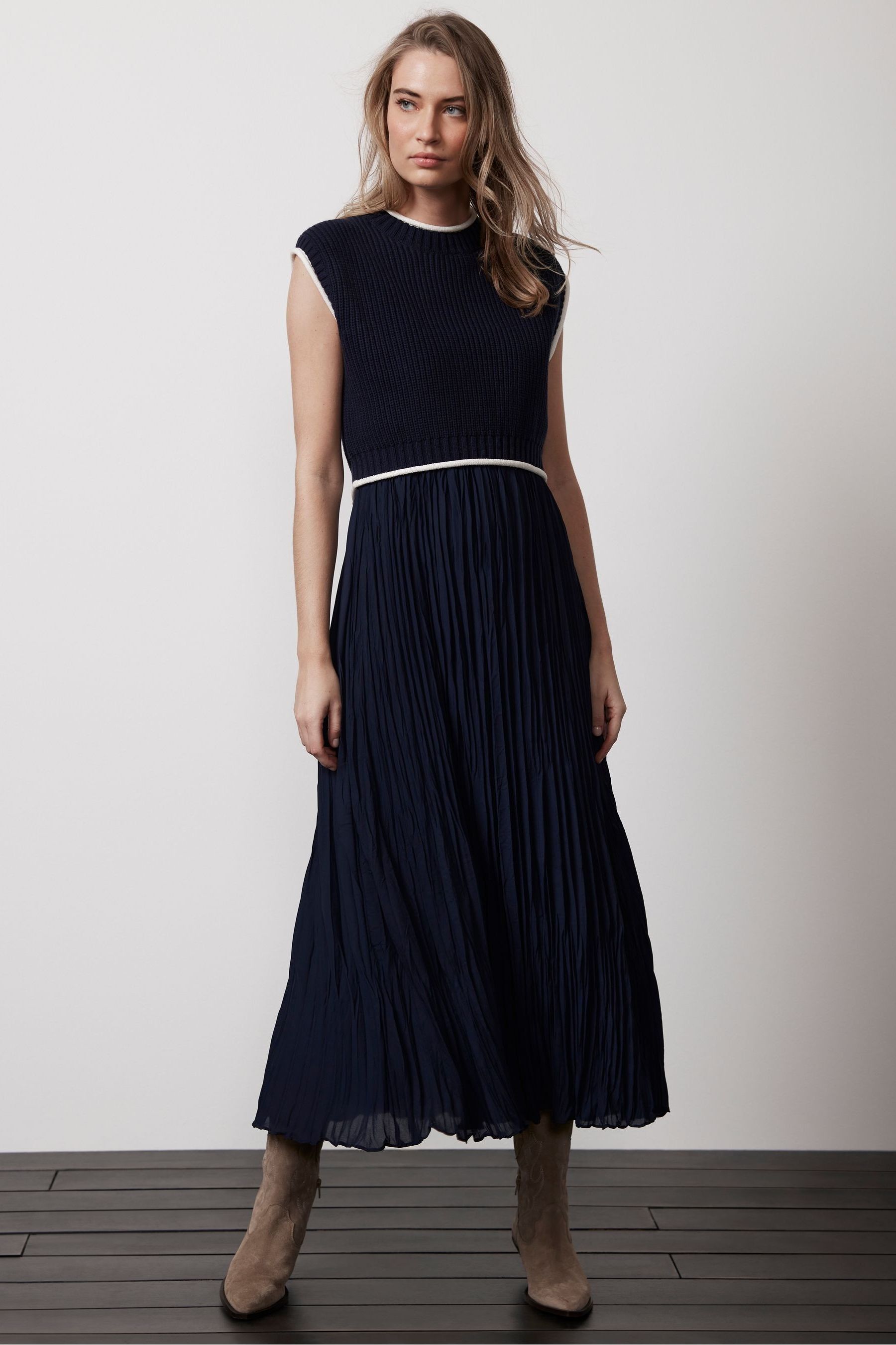 Buy Mint Velvet Blue Ribbed Knit Dress from Next Luxembourg
