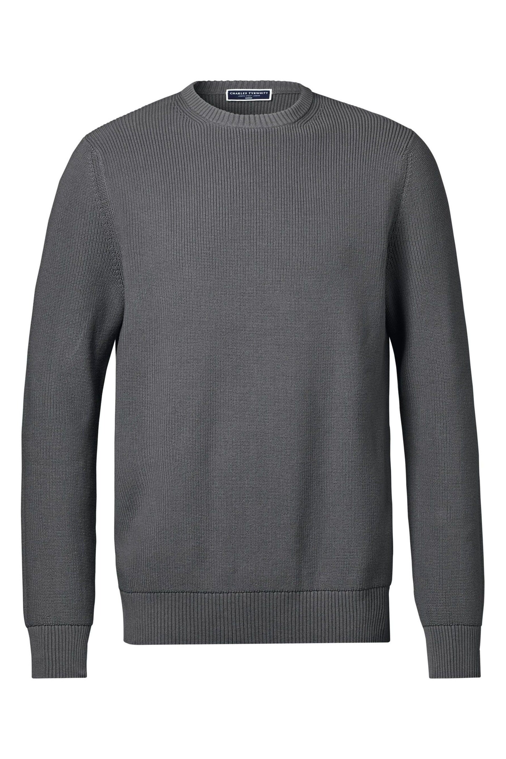 Charles Tyrwhitt Grey Combed Cotton Rib Crew Neck Jumper - Image 4 of 6