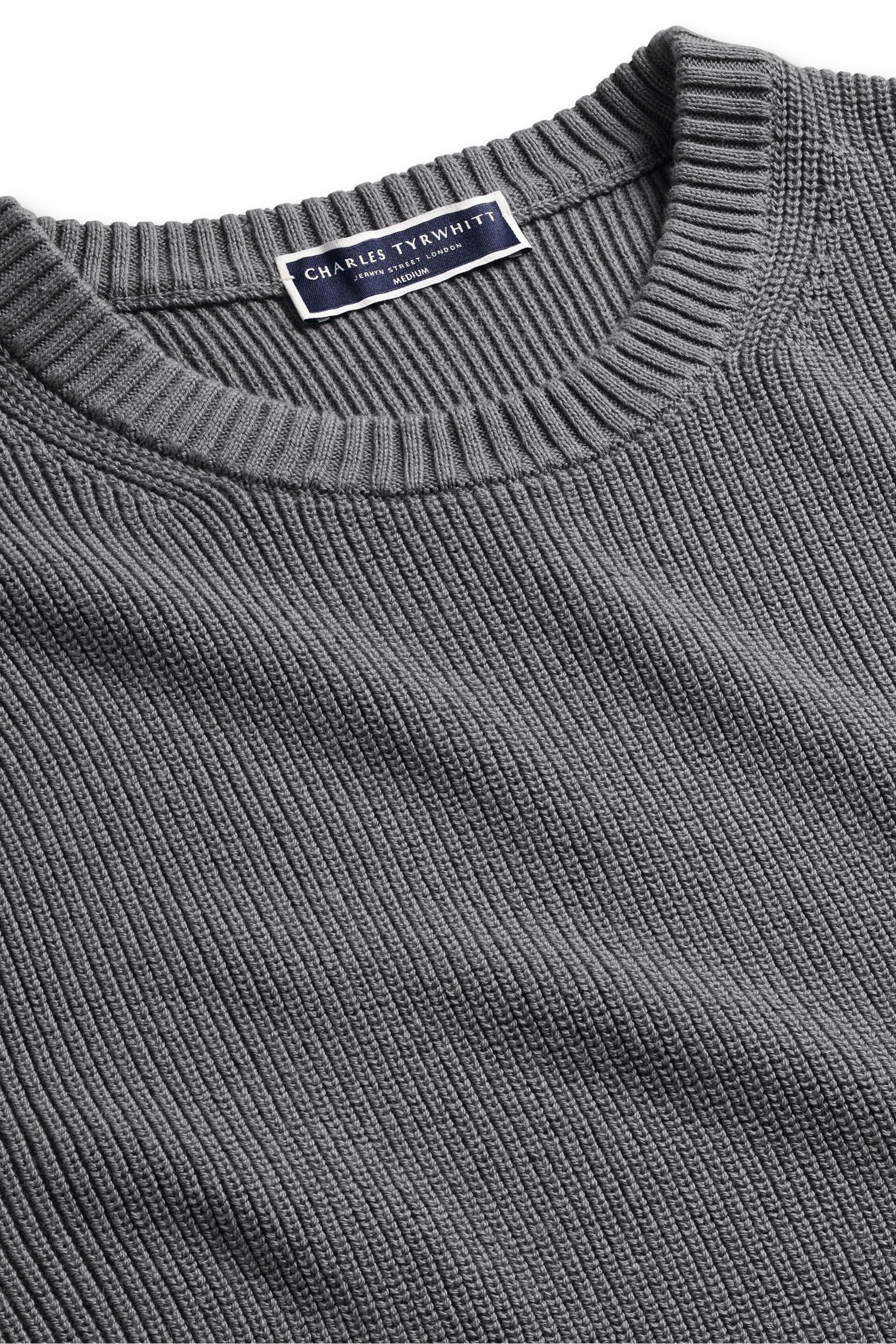 Charles Tyrwhitt Grey Combed Cotton Rib Crew Neck Jumper - Image 5 of 6